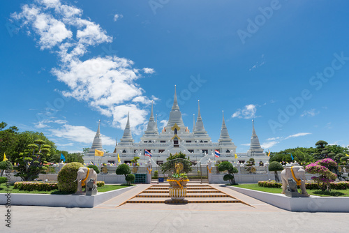 Asokaram temple White pagoda in temple ,Samutprakarn province ,Thailand