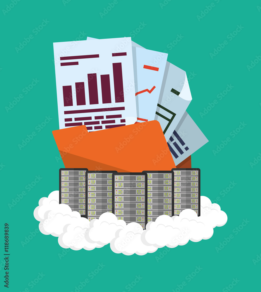 Fototapeta premium file document cloud computing web hosting data center security system technology icon set. Colorful and flat design. Vector illustration