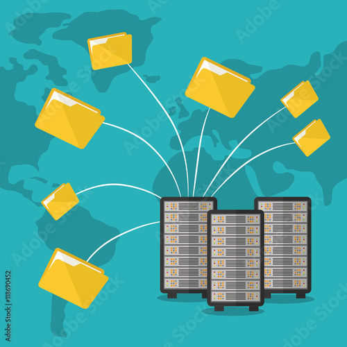 file folder document web hosting data center security system technology icon set. Colorful and flat design. Vector illustration