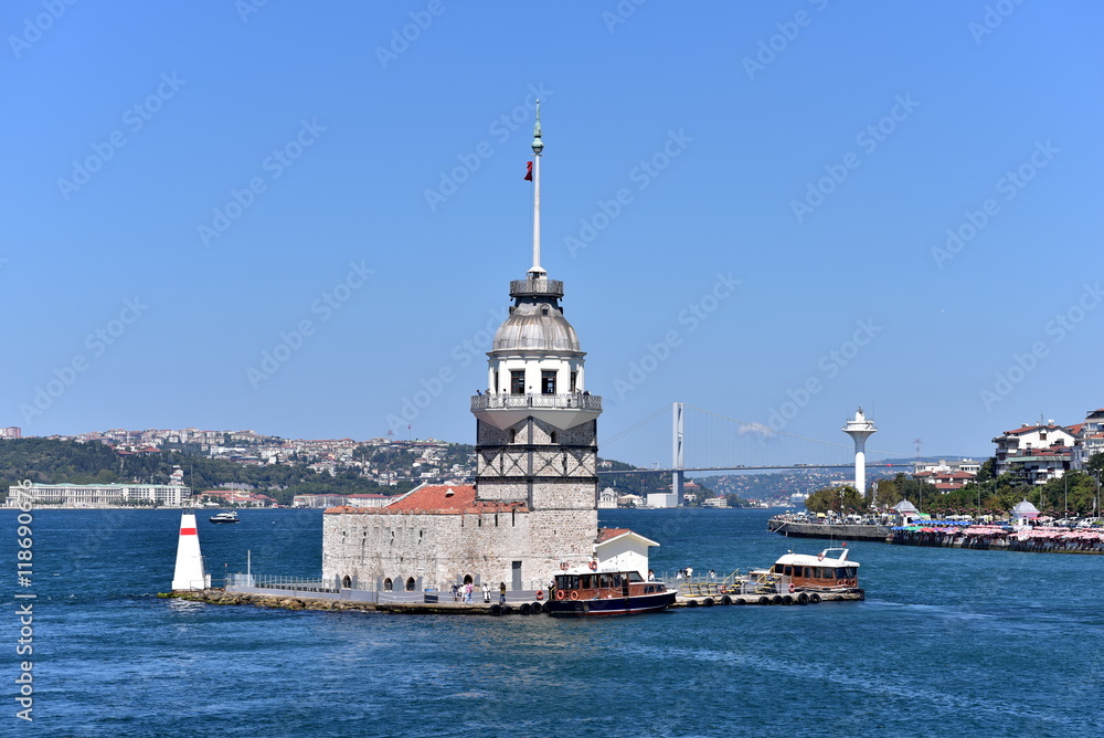 Maiden's Tower at the southern entrance of the Bosphorus, with the Bosphorus Bridge in the background