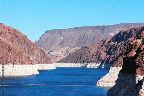 Beautiful blue water of Lake Mead exemplifying drought problem 