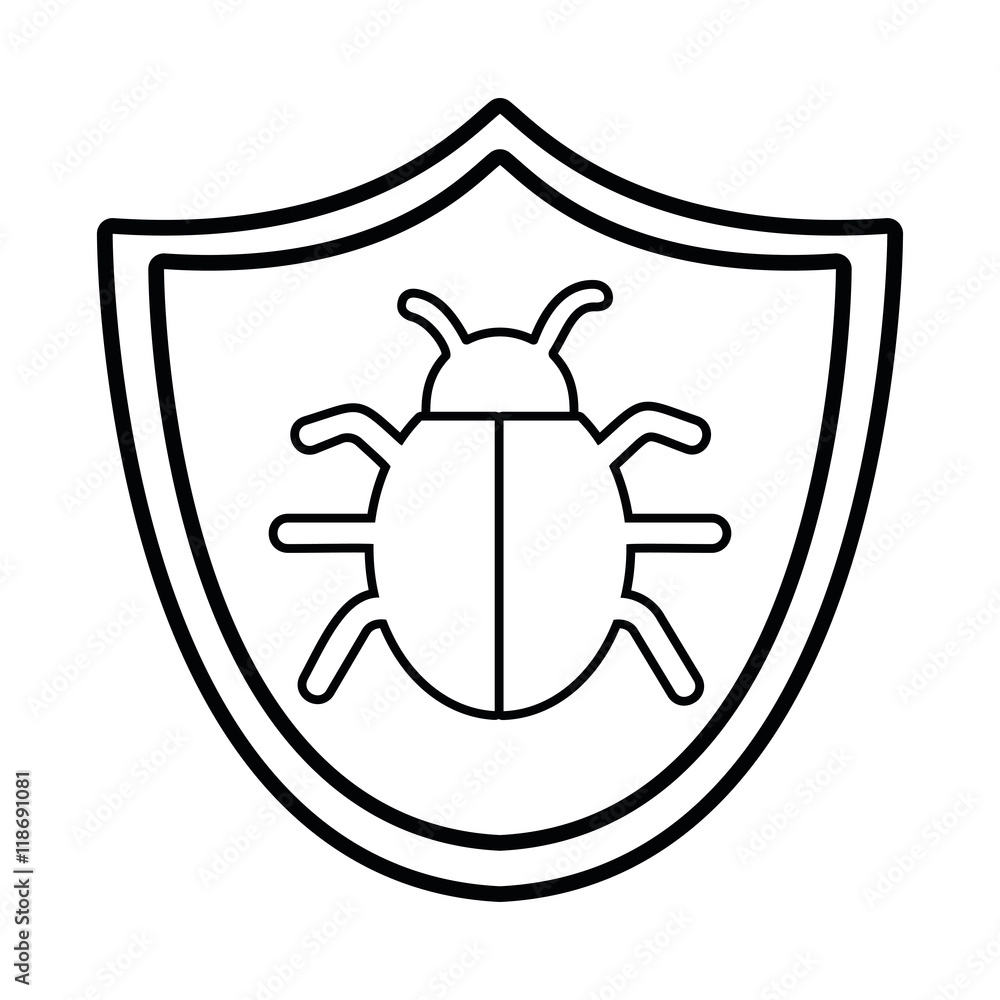 shield bug cyber security system technology icon. Silhouette isolated and flat design. Vector illustration shield bug cyber security system technology icon. Silhouette isolated and flat design. Vector illustration