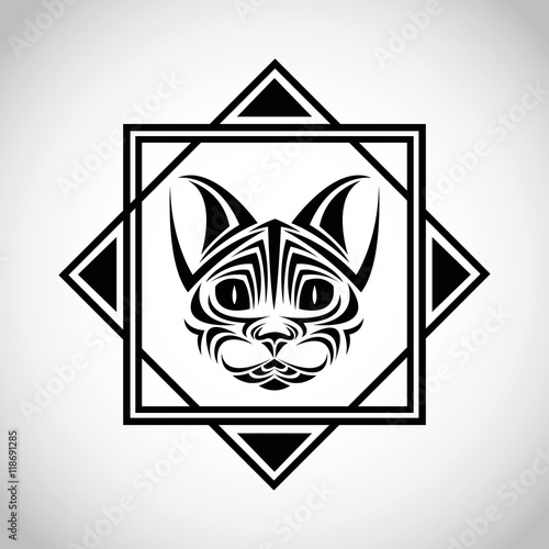 cat tattoo animal draw abstract icon. flat frame and isolated design. Vector illustration