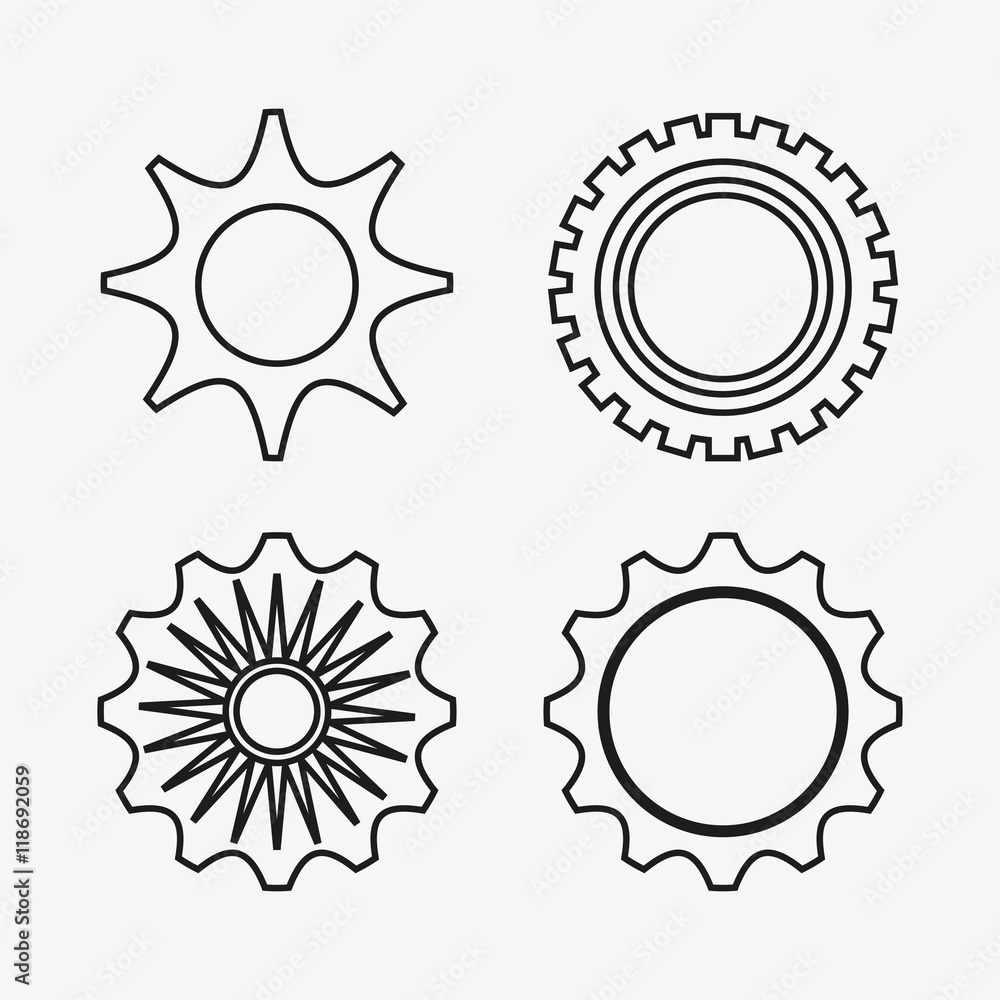 gear white cog circle machine part metal icon set. Isolated and silhouette design. Vector illustration