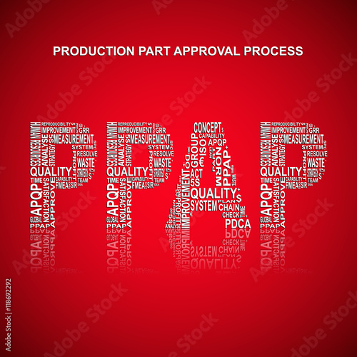Production part approval process typography background
