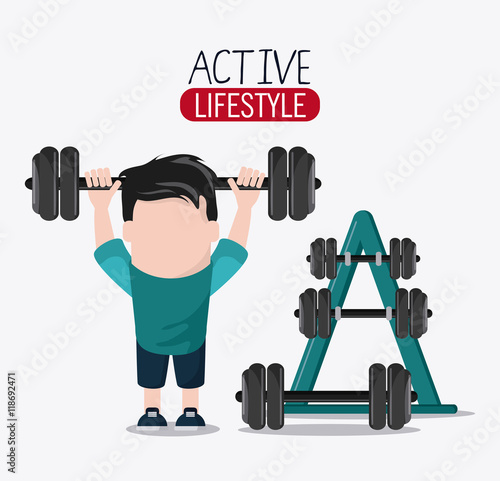 boy man cartoon weight lifting healthy lifestyle gym fitness icon. Colorful design. Vector illustration