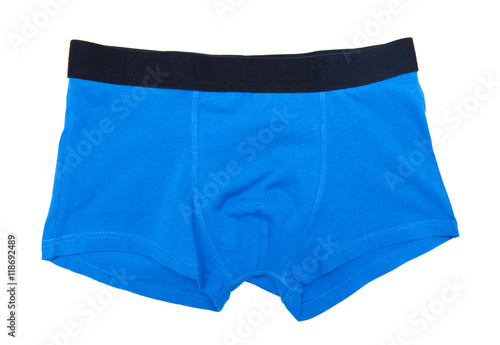 Blue boxer shorts isolated on the white background