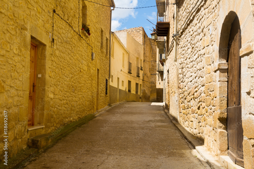   narrow street of spanish town.  Calaceite, Teruel