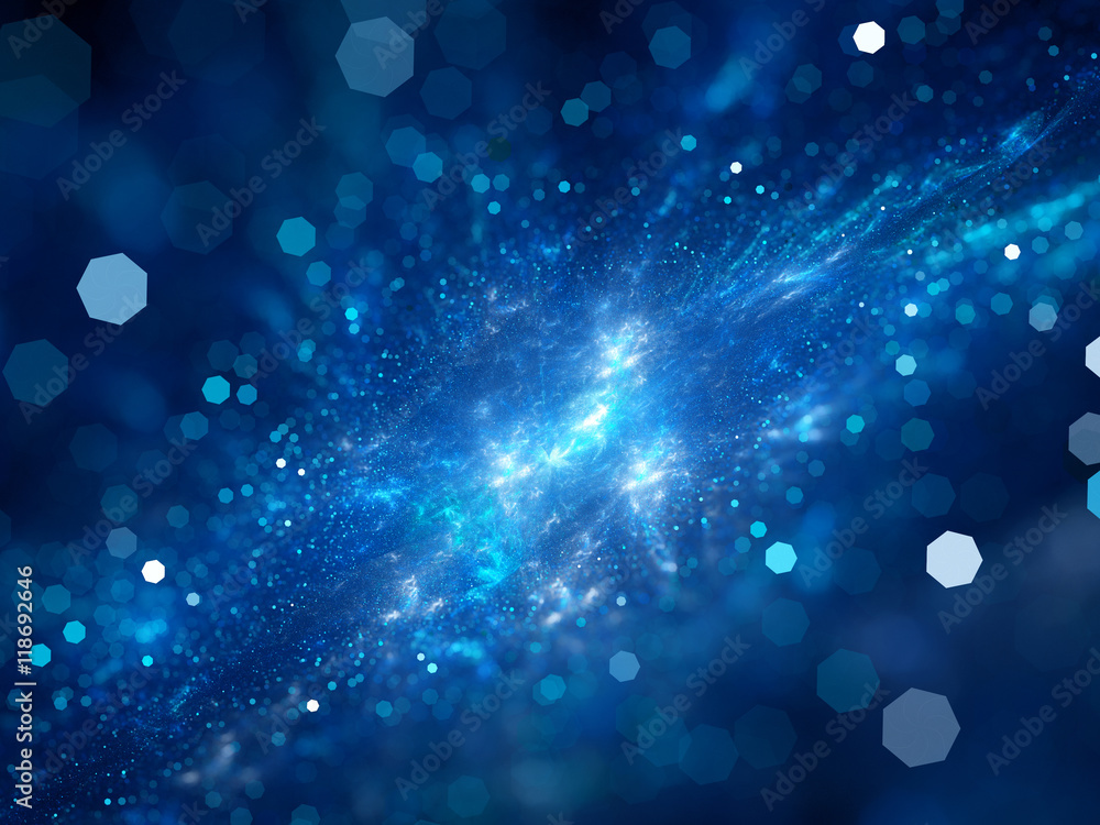 Fototapeta premium Niebieska świecąca mgławica w przestrzeni z cząsteczkami