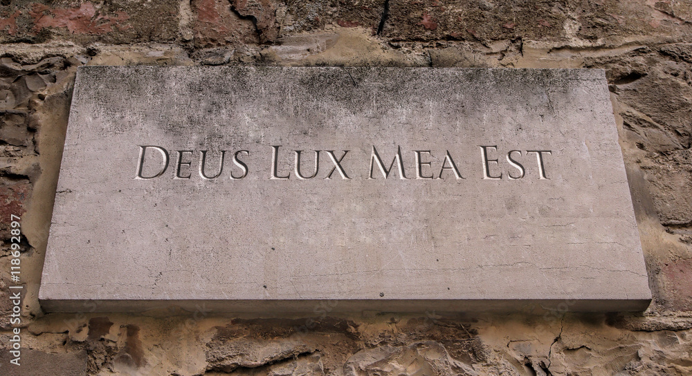 Deus Lux Mea Est. A Latin phrase meaning God Is My Light. The Ca  Stock-bilde | Adobe Stock