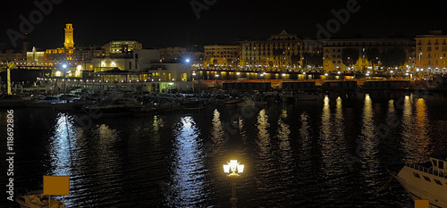 Bari night seafront and city lights