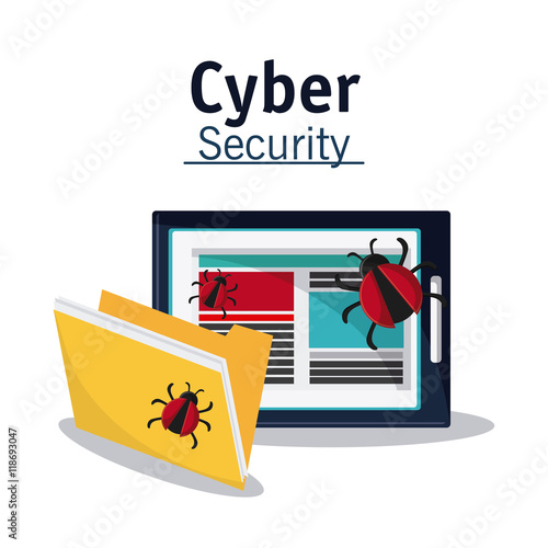 tablet bug file cyber security system technology icon. Flat design. Vector illustration