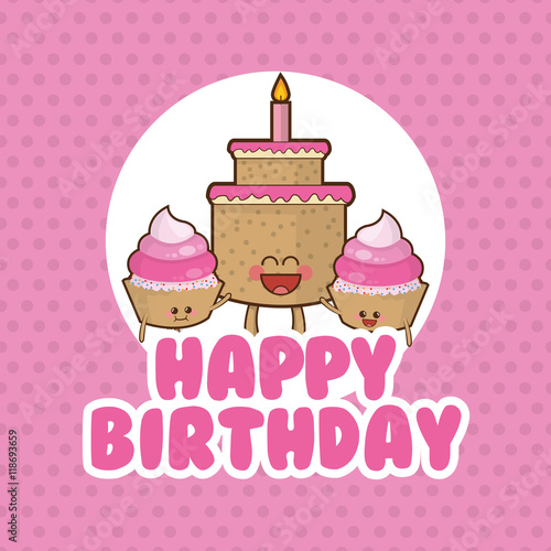 cake muffin cupcake cartoon celebration happy birthday icon. Colorful design. Vector illustration