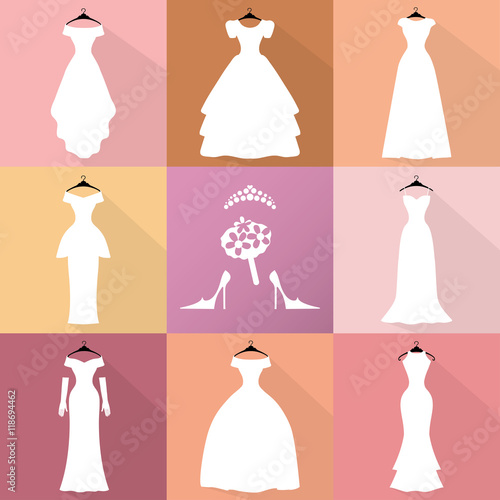 Wedding Icons.Dresses silhouette set.Fashion flat