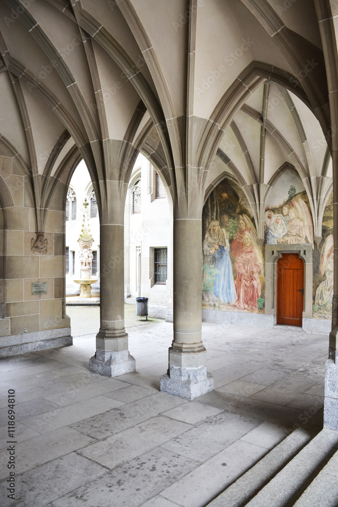 Interior of the cathedral in Zurich, Switzerland.