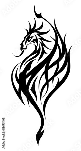 Black winged tribal dragon tattoo vector illustration