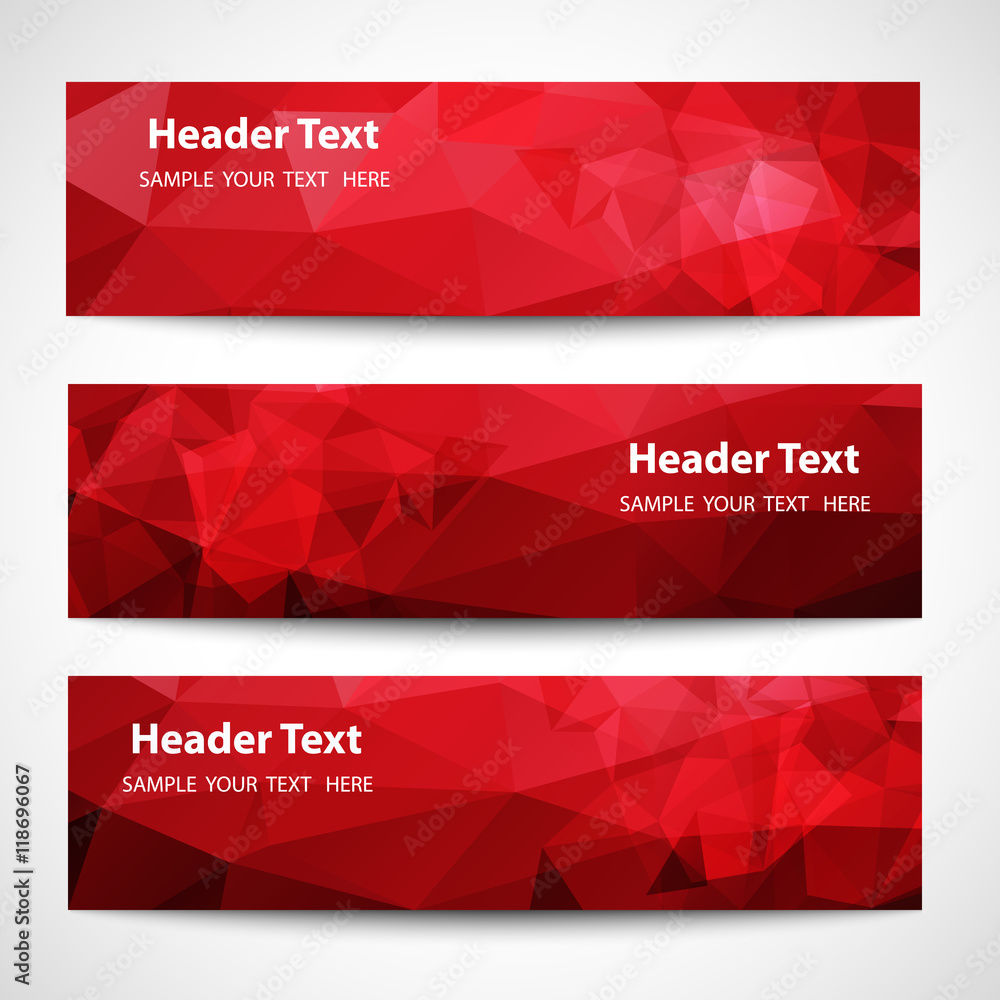 A set of modern vector banners with red polygonal background