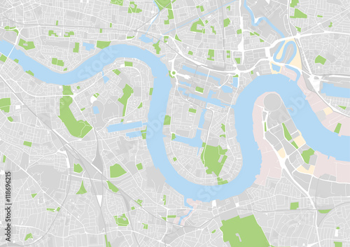 vector city map of east central London, Docklands