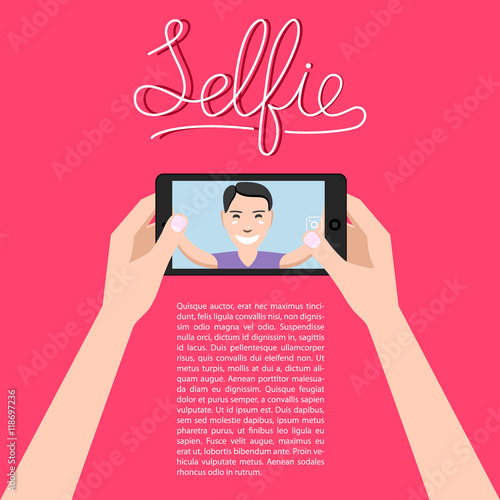 Young boy taking selfie with hands / selfie concept
