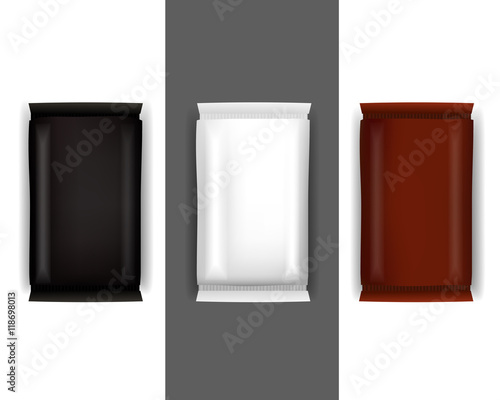 Vector Blank Food Packaging For Biscuit, Wafer, Crackers, Sweets, Chocolate Bar, Candy Bar, Snacks . Design Template. Isolated On White Background.