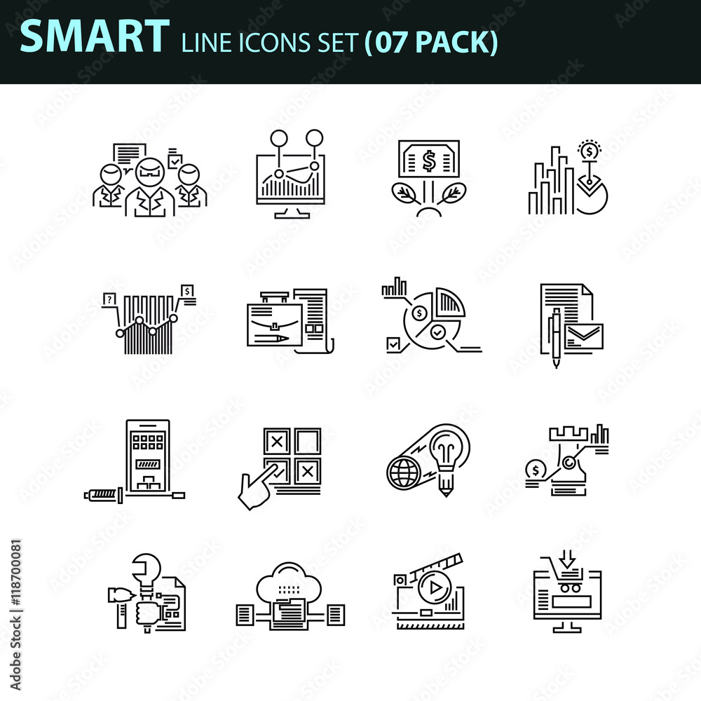 Fototapeta premium Modern thin line icons set for business