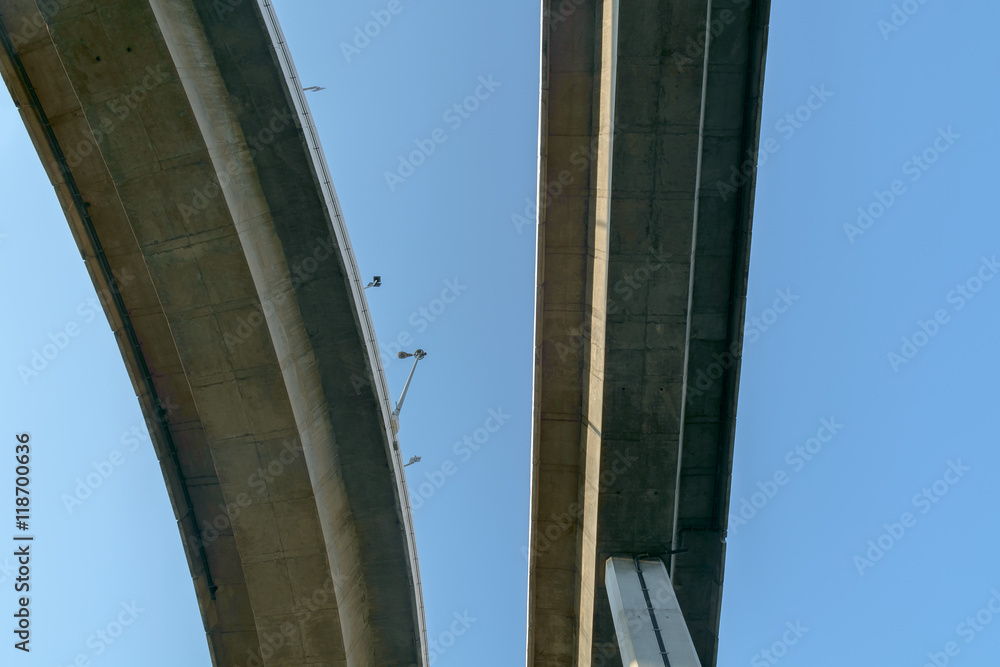 Elevated expressway / View of elevated expressway on blue sky background. Under view.