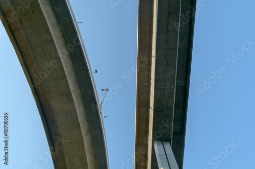 Elevated expressway / View of elevated expressway on blue sky background. Under view.