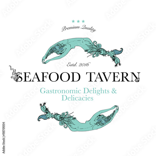 Seafood restaurant and seafood menu identity - Logo with mermaids with ornate tails. Vector Illustration