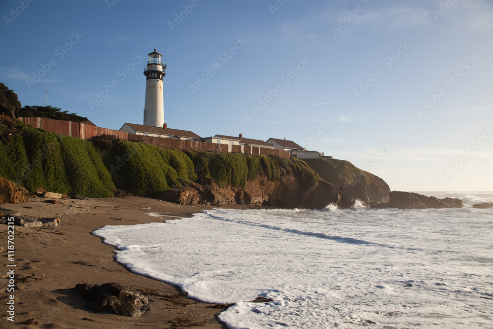 The lighthouse at Pigeon Point on the Central Coast of San Mateo, California, USA.