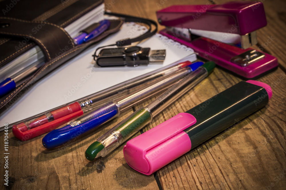 Stationeries items on the table Stationeries items on the table