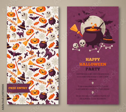Halloween invitation with witch hat and cauldron