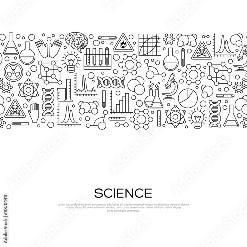 Seamless Border with Science Black Line Icons