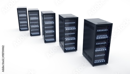 Isolated Servers in datacenter. Cloud computing data storage. 3d