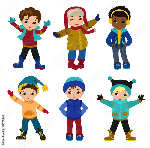 Set of characters funny boys in winter.