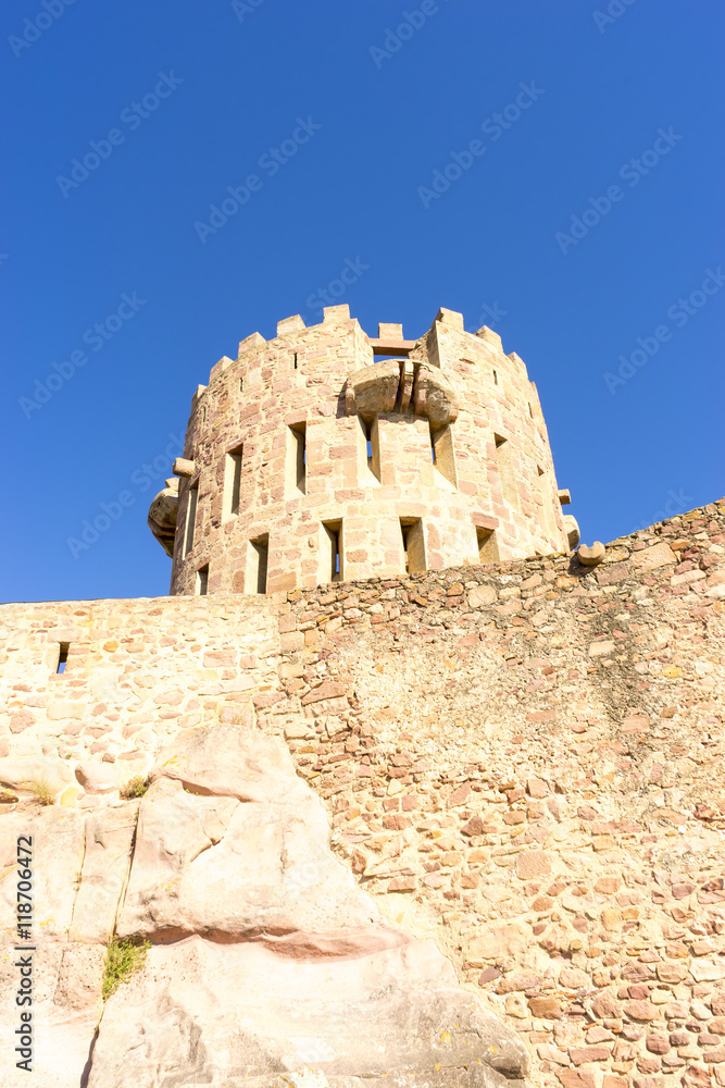 castle with battlements and walls of red stones, Villafames rura