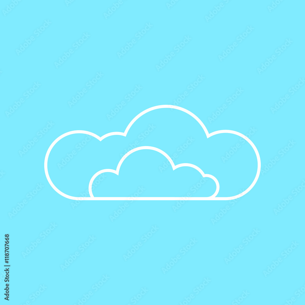 Cloud on blue background. Line flat icon. Cloud on blue background. Line flat icon.