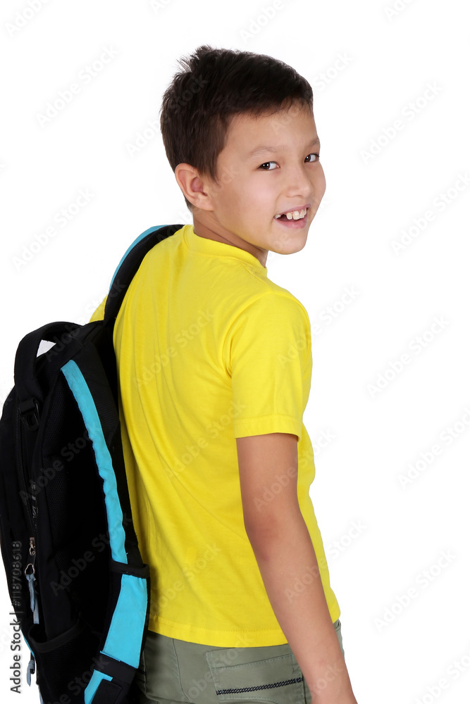 School kid with a backpack on white background School kid with a backpack on white background