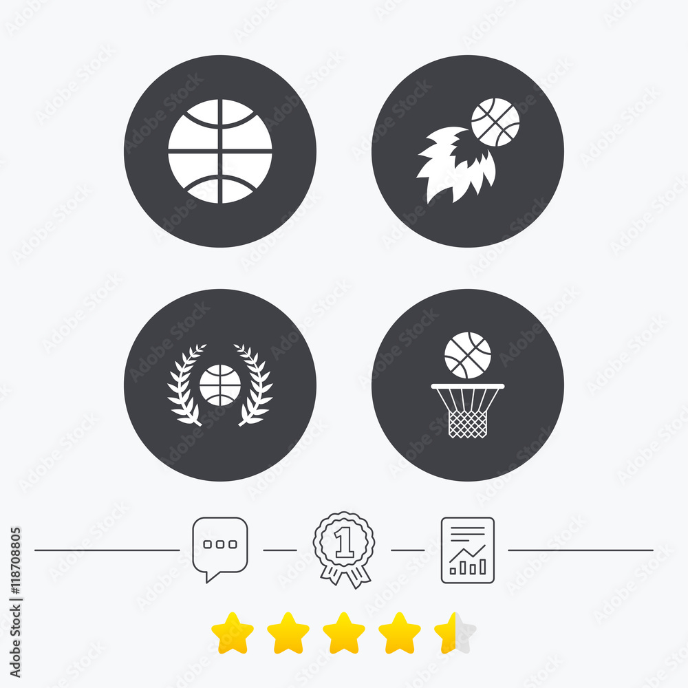 Basketball icons. Ball with basket and fireball. Basketball icons. Ball with basket and fireball.
