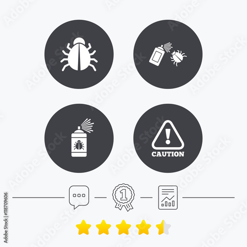 Bug disinfection signs. Caution attention icon.
