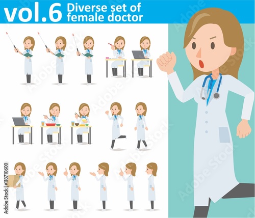 Diverse set of young female doctor on white background , eps10 vector format vol.6