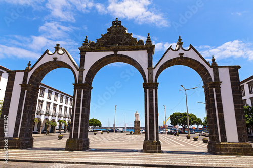 Canvas Print Portas da Cidade gates in Ponta Delgada, the capital of Azores, Portugal