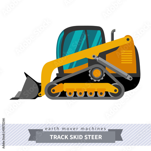 Classic track skid steer loader earth mover machine. Modern design vector isolated illustration