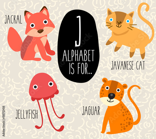 Cute Animal Alphabet Set : Letter J : Vector Illustration