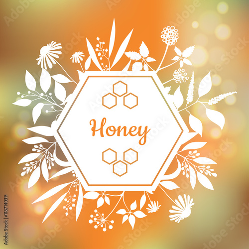 Honey Label with plants and flowers