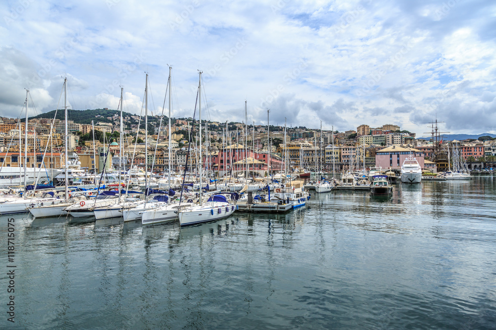 Fototapeta premium Genoa port sea view with yachts