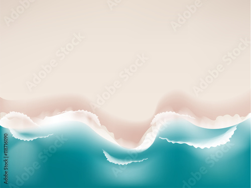 beautiful graphic design background realistic vector of white sand beach and emerald sea with copy space, summer on the beach wallpaper