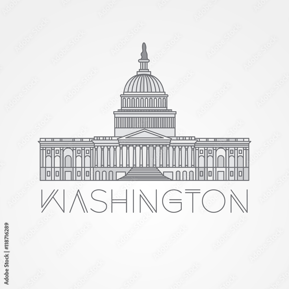 Washington DC, US Capitol Building. Vector landmark. Modern linear minimalist icon. One line sightseeing concept