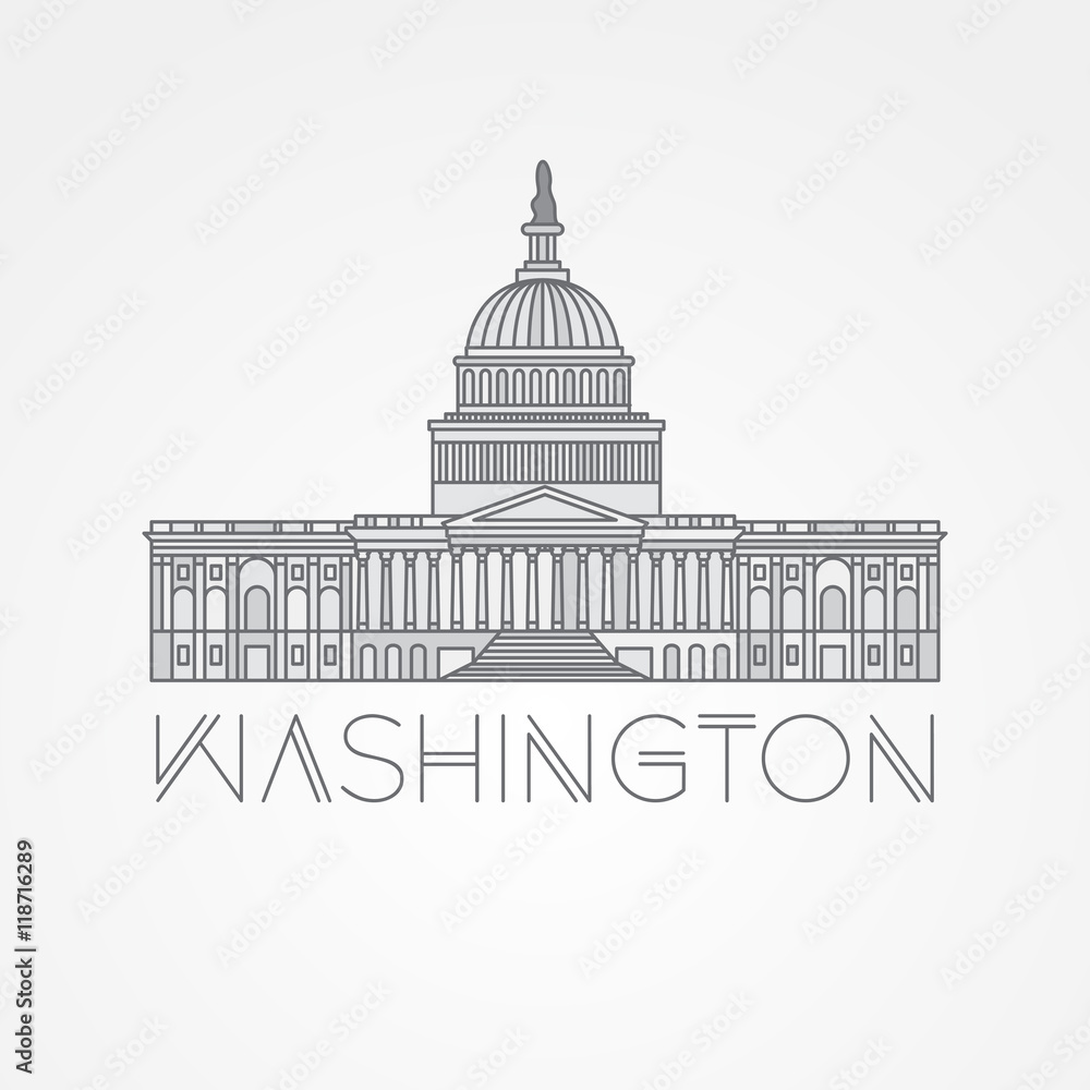 Washington DC, US Capitol Building. Vector landmark. Modern linear