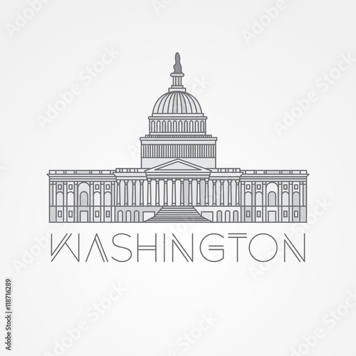 Washington DC, US Capitol Building. Vector landmark. Modern linear minimalist icon. One line sightseeing concept