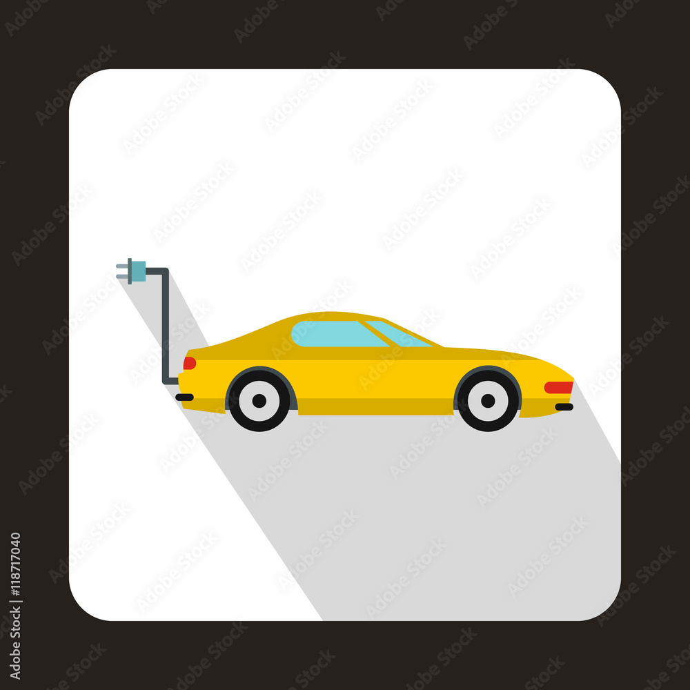 Naklejka premium Electro car icon in flat style with long shadow. Innovation symbol